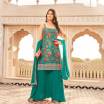 Teal Blossom Sharara Set